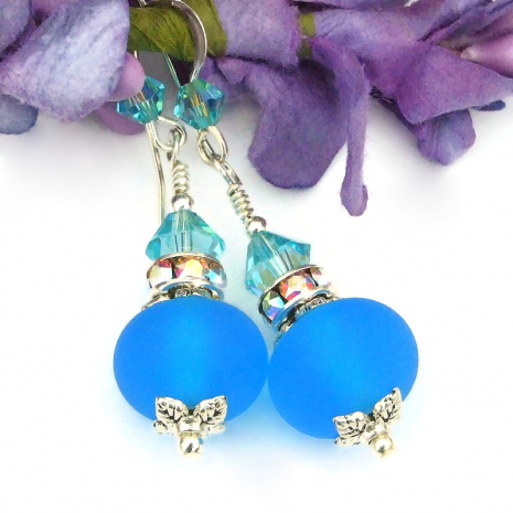 lampwork glass jewelry aqua light turquoise Swarovski crystals