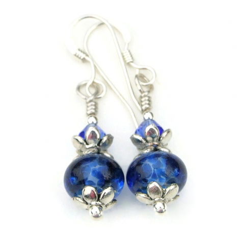 lampwork glass jewelry handmade blue crystals gift for her