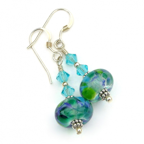lampwork glass swarovski crystals earrings handmade