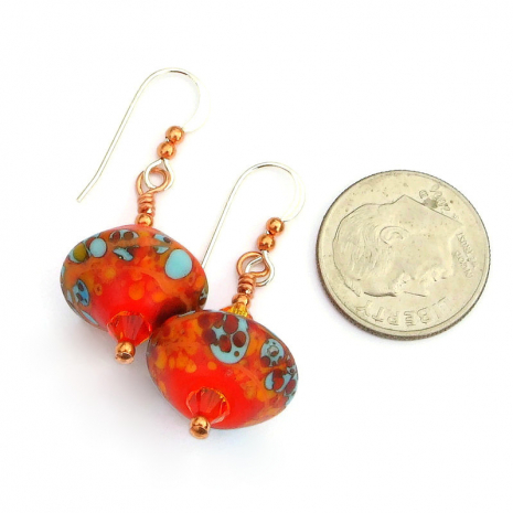 lampwork jewelry orange blue gift for her