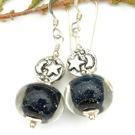 lampwork jewelry stars moon handmade earrings