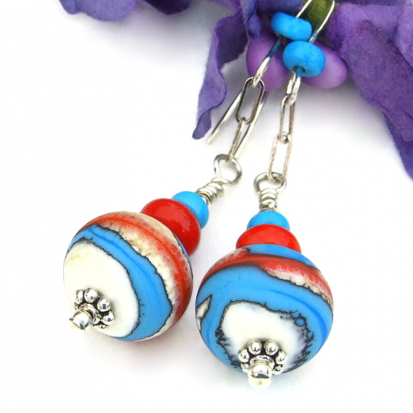 lampwork red coral turquoise magnesite jewelry southwest handmade