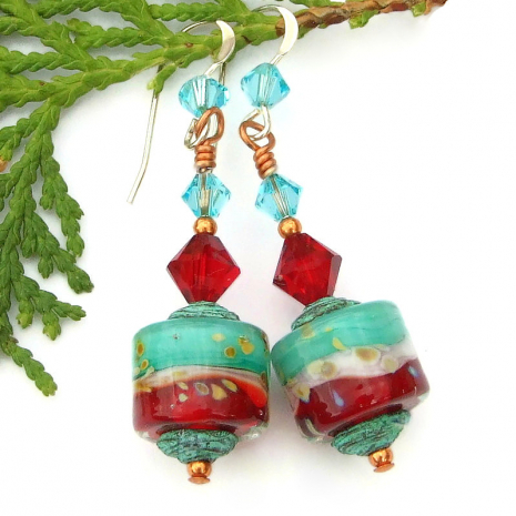 lampwork swarovski crystal jewelry handmade turquoise red white