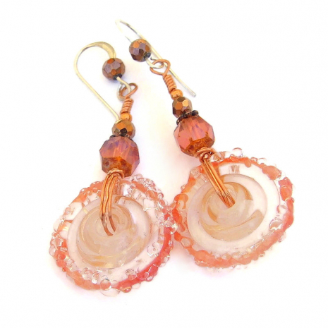 lampwork wheel disc earrings handmade jewelry gift for women