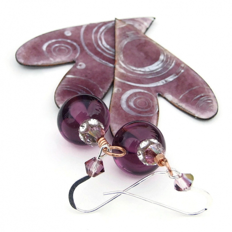 lavender purple enamel heart jewelry lampwork swarovski crystals