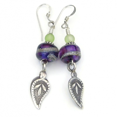 leaf handmade earrings Thai Hill Tribe fine silver gift for her