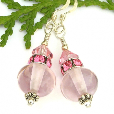 light pink lampwork jewelry dark pink crystals