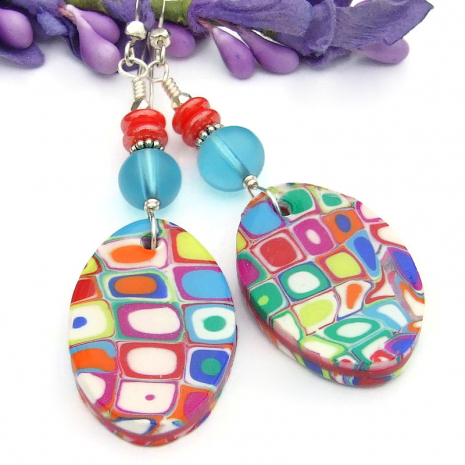 lightweight earrings handmade mokume gane colorful squares