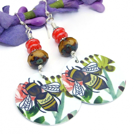 lightweight flowers bees jewelry handmade faux tin aluminim czech glass