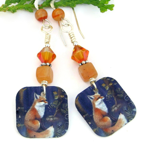 lightweight handmade red fox jewelry vintage look peach aventurine swarovski