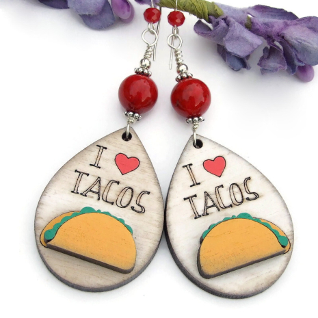 lightweight i love tacos hearts jewelry wood red fossil coral 3D