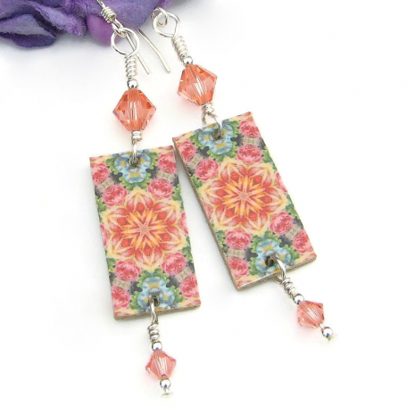 lightweight mandala earrings handmade swarovski crystals