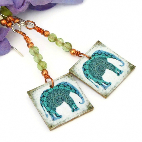lightweight mandala elephant earrings