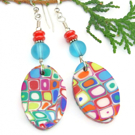 lightweight mokume gane polymer clay jewelry handmade colorful Czech glass