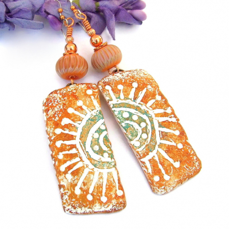 lightweight petroglyph sun symbol earrings handmade