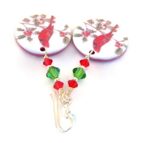 lightweight red cardinal bird holly jewelry christmas