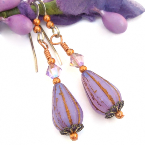lilac lavender teardrop jewelry handmade Swarovksi crystals earring gift