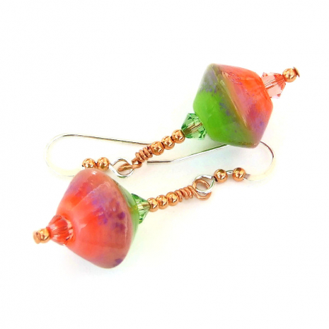 lime green lavender peach pink lampwork jewelry handmade gift for her