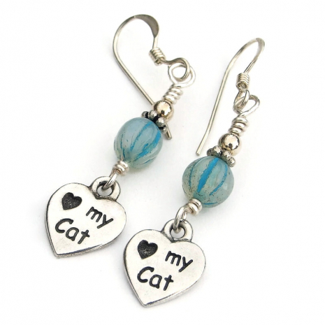 love my cat jewelry paw prints hearts handmade gift for women