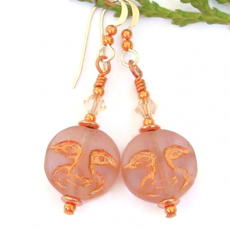 man in the moon earrings blush pink swarovski crystals handmade
