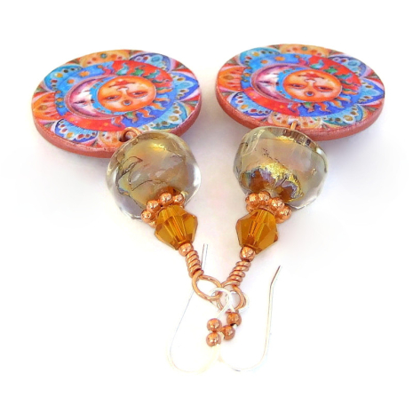 mandala sun moon jewelry handmade polymer clay