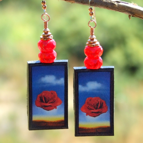 meditative rose polymer clay earrings salvador dali painting
