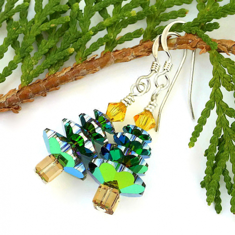 medium vitral handmade swarovski crystal christmas tree earrings crystals