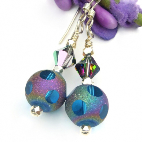 meteorite glass jewelry handmade aurora borealis windows swarovski crystals