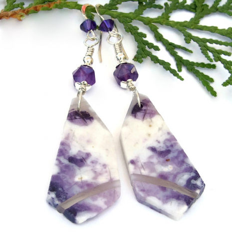 Mexican purple opal gemstone earrings handmade gift for women