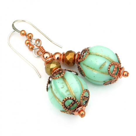 mint green copper jewelry handmade gift for women vintage look