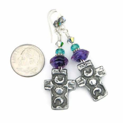 moon crosses jewelry handmade earrings gift for women