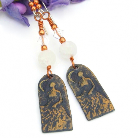 moon goddess handmade jewelry bronze pewter crackle quartz swarovski crystals