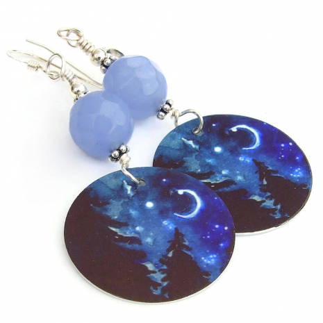 moon stars night sky earrings handmade gift for her