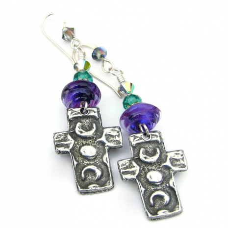 moons crosses earrings handmade jewelry religious Christian gift for women