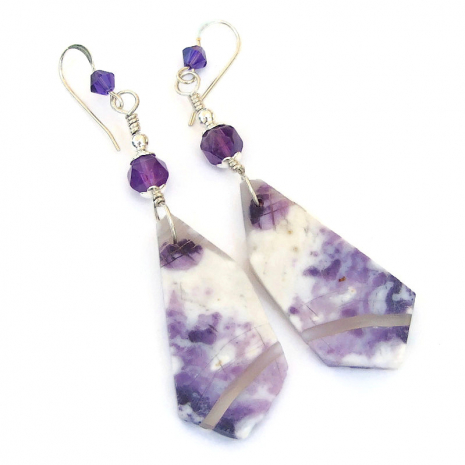 morado purple opal amethyst earrings handmade gemstone jewelry gift