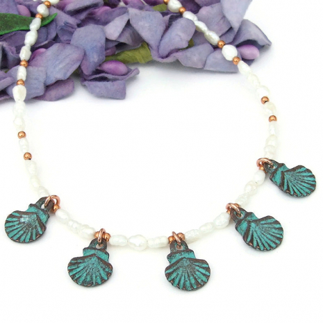 Mykonos seashells vintage pearl necklace handmade beach jewelry gift