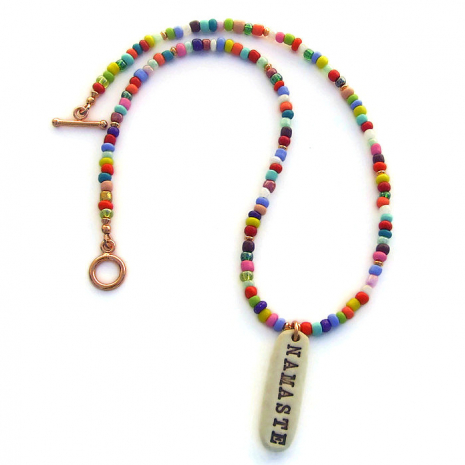 namaste yoga necklace with african christmas beads