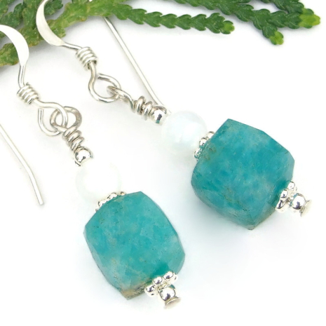 natural amazonite gemstone earrings white mother of pearl small sterling silver