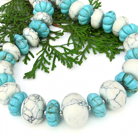 natural and turquoise magnesite chunky necklace with sterling silver