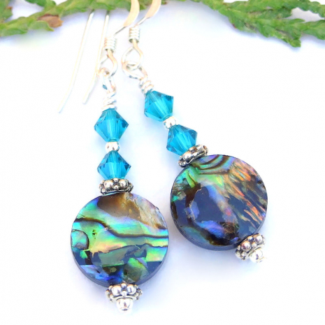 new zealand paua shell earrings handmade swarovski crystals