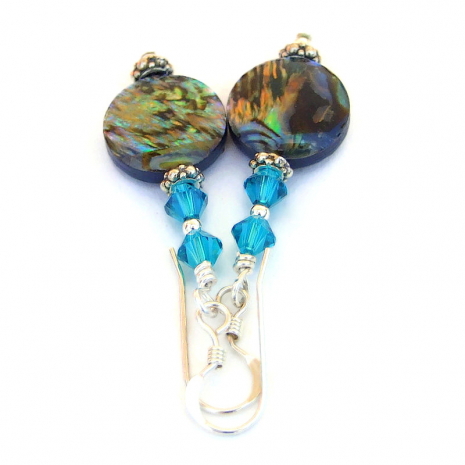 new zealand paua shell jewelry handmade swarovski crystals