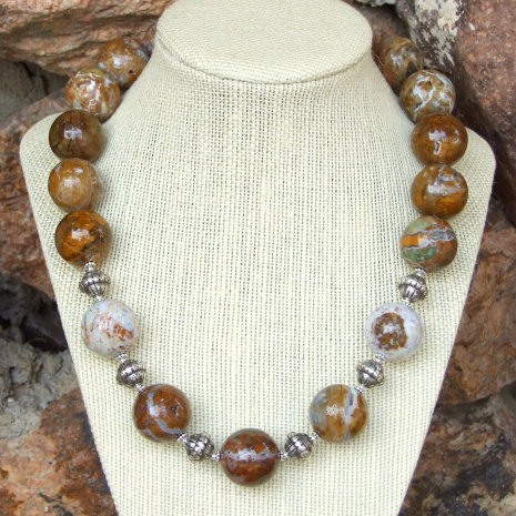 ocean jasper with druzy gemstone necklace handmade gift for women