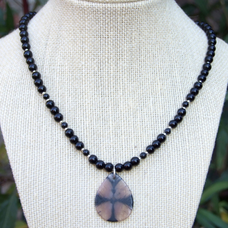 one of a kind chiastolite cross stone necklace black jasper sterling silver