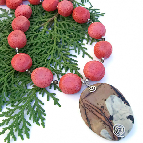 one of a kind handmade paintbrush jasper swarovski crystal necklace gift