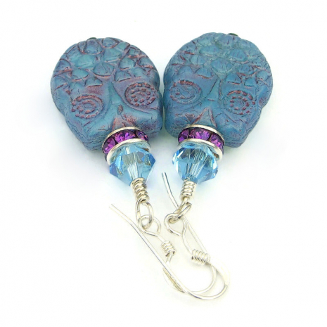 opal blue amethyst purple glass owl jewelry handmade swarovski crystals