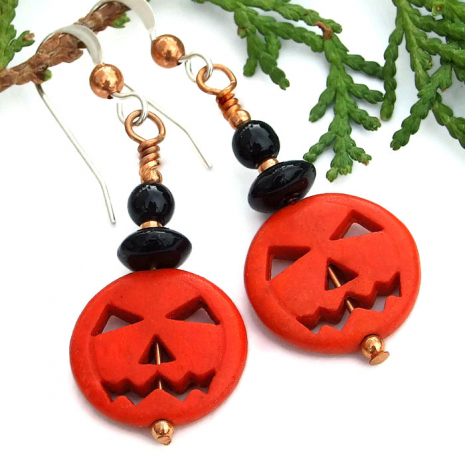 orange black jack o lantern pumpkin jewelry gift for her