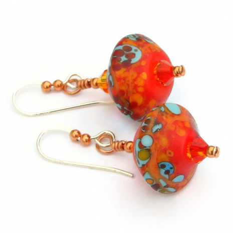 orange blue lampwork jewelry gift for women