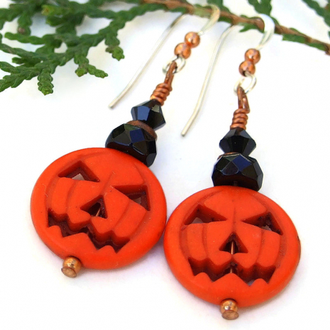orange halloween pumpkin jewelry with black crystals