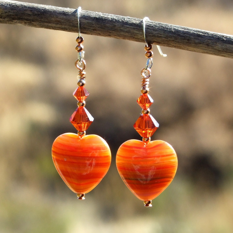 orange hearts valentines day earrings gift for her