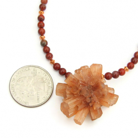 orange peach aragonite star cluster pendant jewelry gift for her